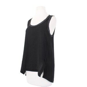 Rebecca Taylor Top Sz 4 Black Embellished Asymm Sleeveless 100% Polyester Top